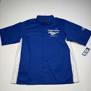 JH Design Shirt Mens Large Blue Ford Mustang Racing Embroidered Short Sleeve